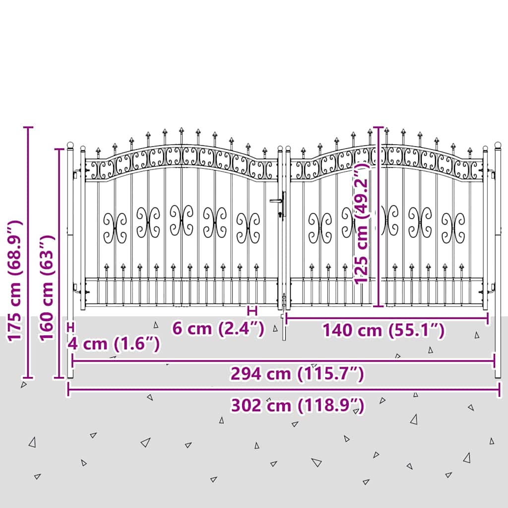 Kapija s vrhom u obliku koplja KAMPEN 305 x 125 cm Čelik Siva