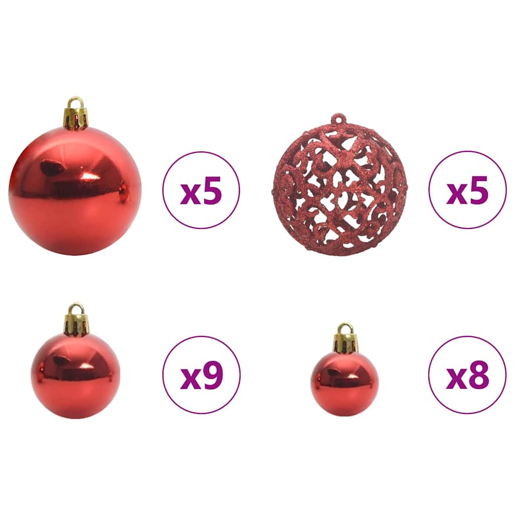 Set Božićnih Ukrasnih Kuglica 61 pcs Crvena Plastika