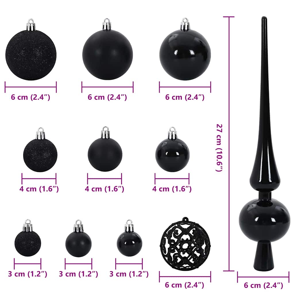 Set Božićnih Ukrasnih Kuglica 61 pcs Crna Plastika