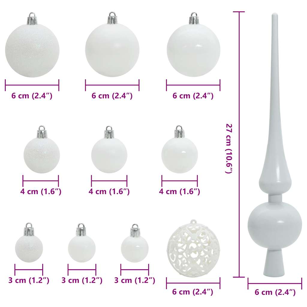 Set Božićnih Ukrasnih Kuglica 61 pcs Bijelo Plastika