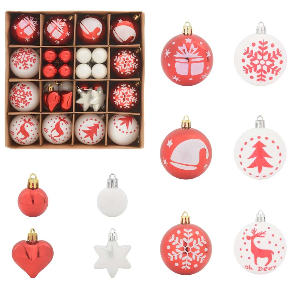 Set Božićnih Ukrasnih Kuglica 40 pcs Crvena i bijela Plastika