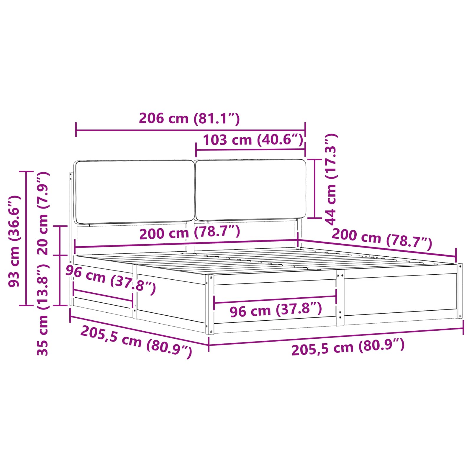 Krevetni okvir s tapiciranim uzglavljem Tamno siva 200 x 200 cm
