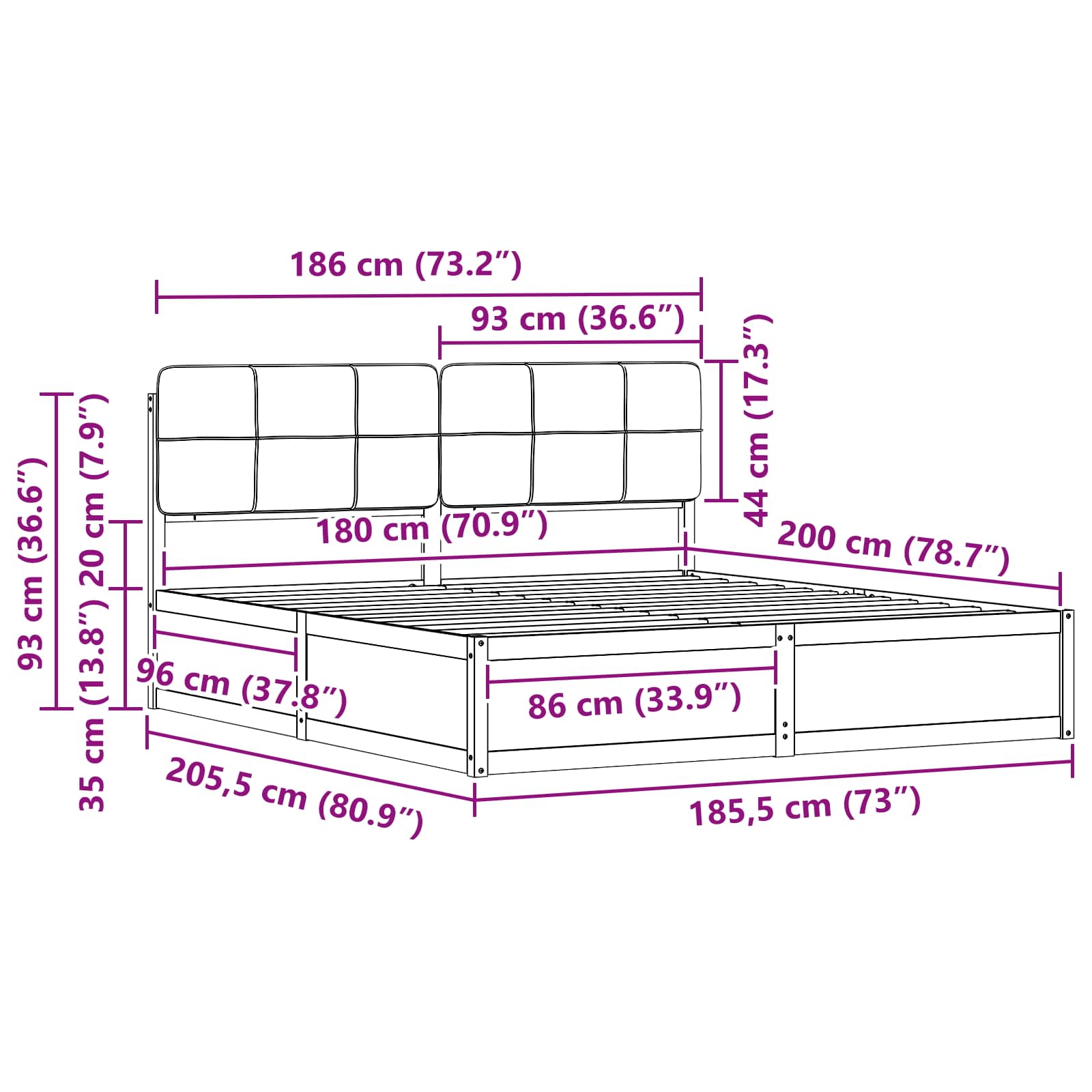 Krevetni okvir s tapiciranim uzglavljem Tamno siva 180 x 200 cm