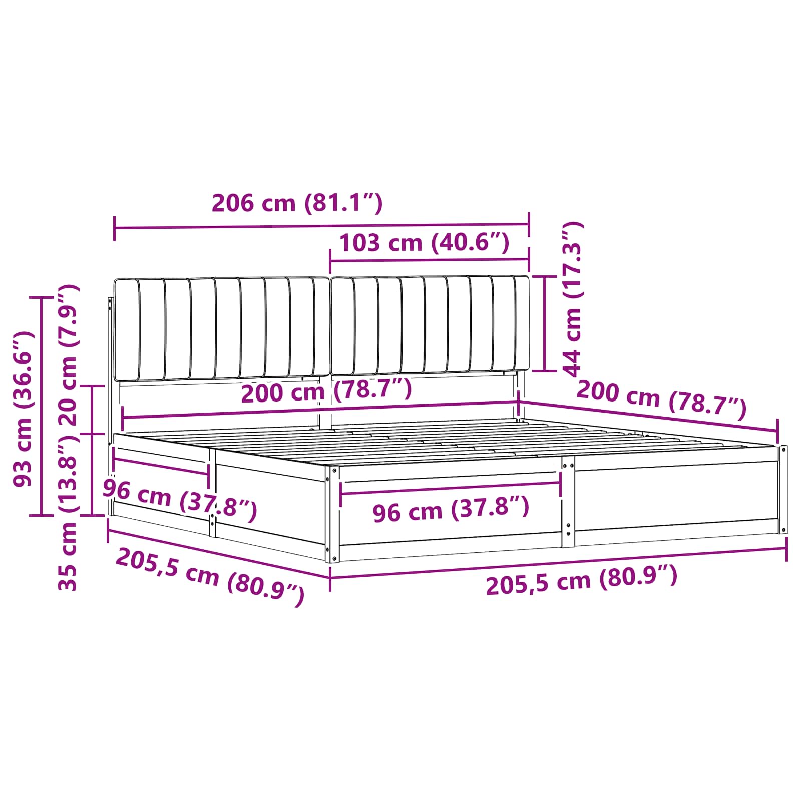 Krevetni okvir s tapiciranim uzglavljem Sivo-smeđa 200 x 200 cm