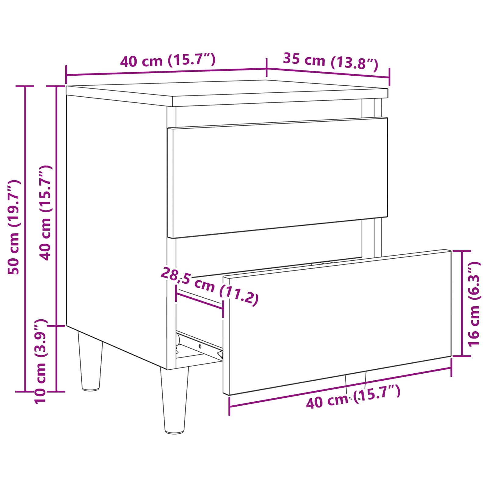 Krevetne ormariće 2 pcs Umjetnički hrast 40 x 35 x 50 cm