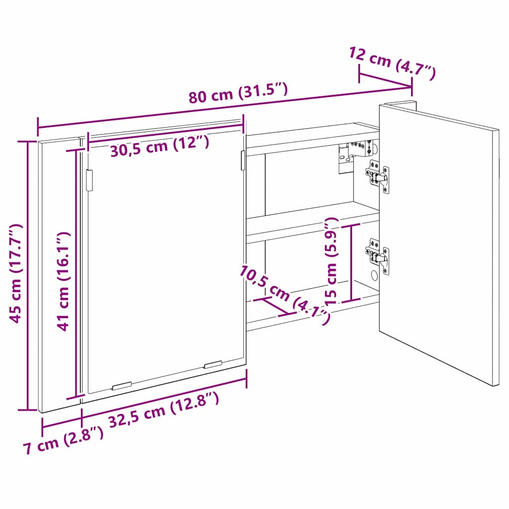 Kupaonski ormar s ogledalom Zidne Crni hrast 80 x 12 x 45 cm