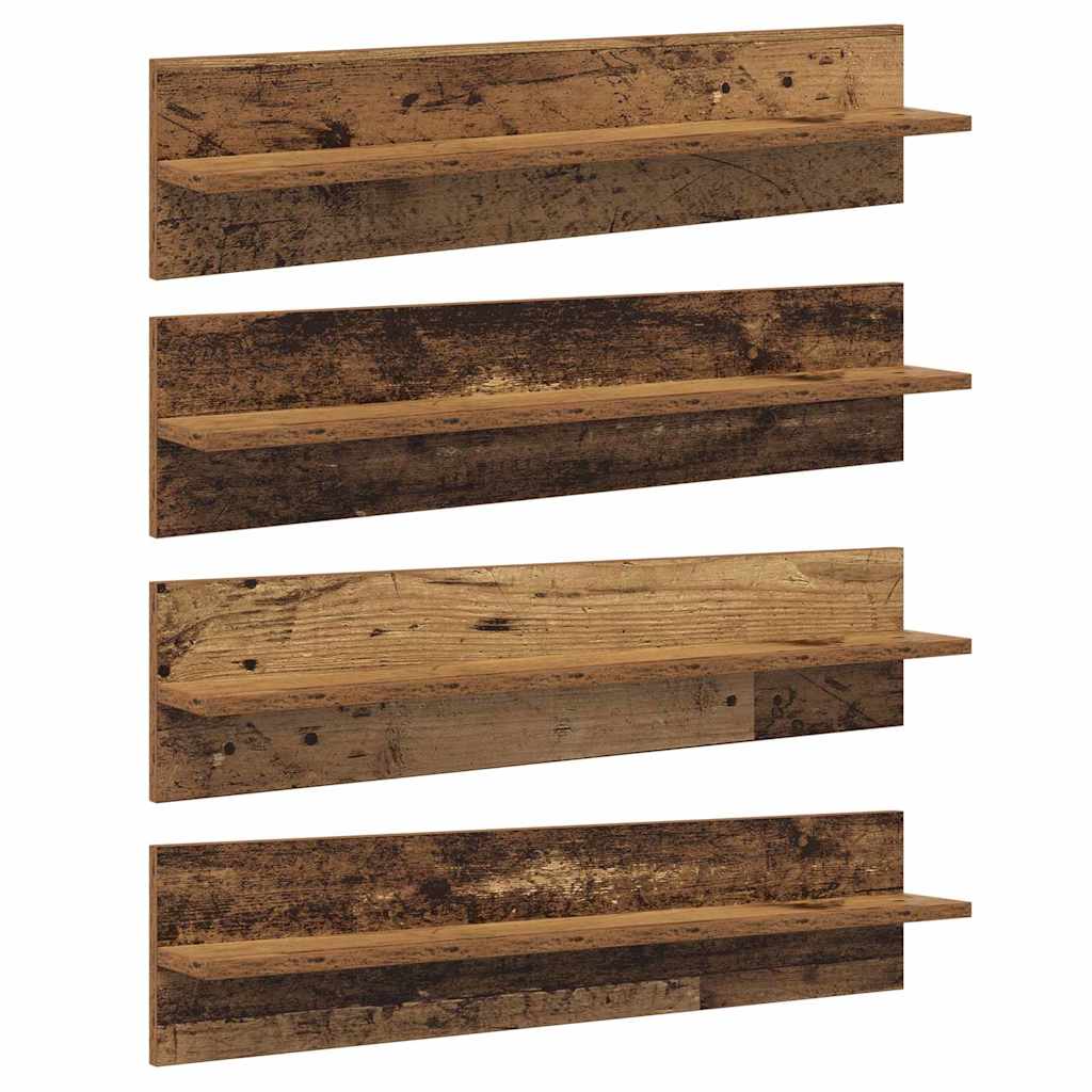 Police na zidu s policom 4 pcs Staro drvo 80 x 11,5 x 18 cm