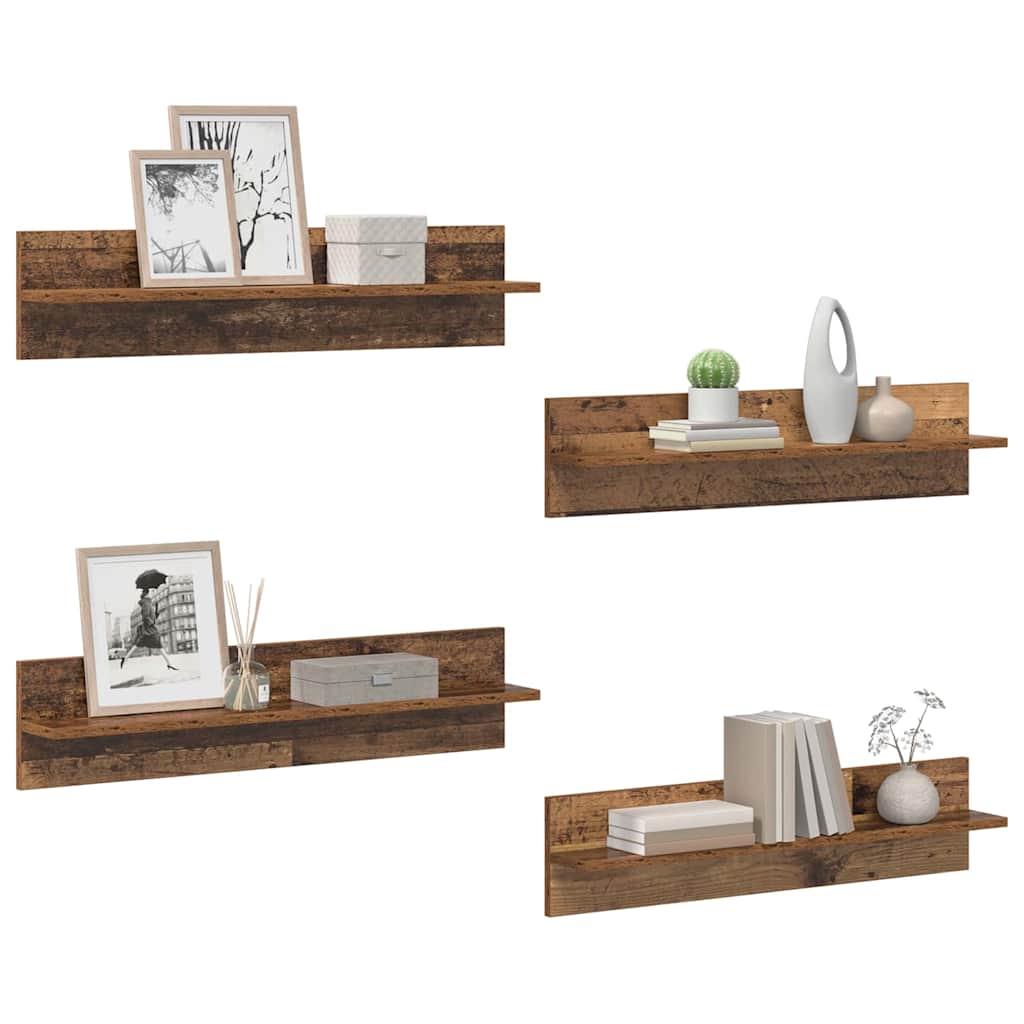 Police na zidu s policom 4 pcs Staro drvo 80 x 11,5 x 18 cm