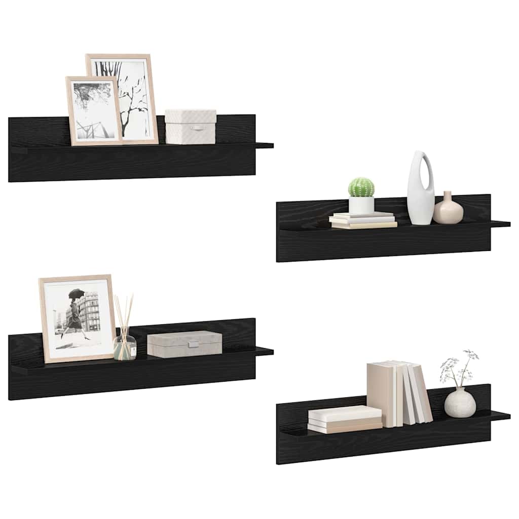 Police na zidu s policom 4 pcs Crni hrast 80 x 11,5 x 18 cm