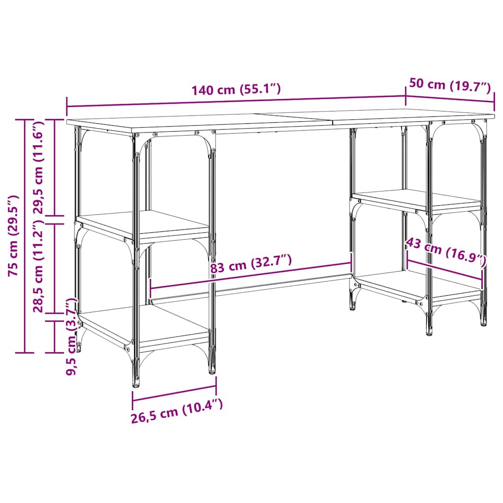 Stol s policom Crni hrast 140 x 50 x 75 cm Konstruirano drvo