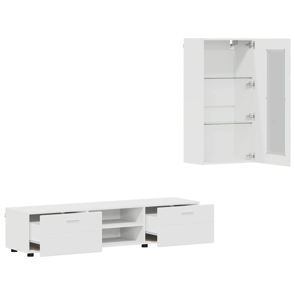Set TV komoda s ladicama FLORIN 3 pcs Bijelo Konstruirano drvo