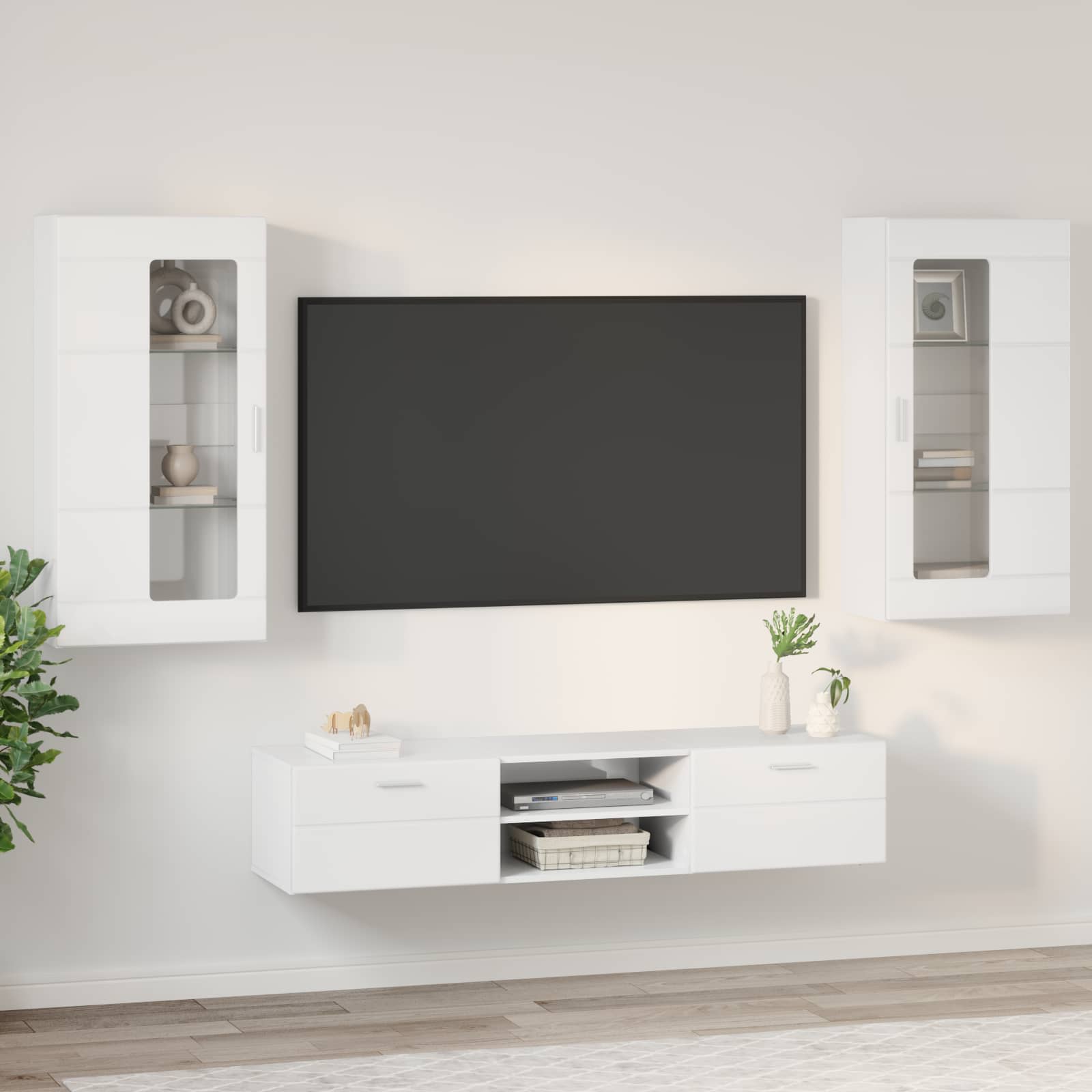 Set TV komoda FLORIN 3 pcs Visoki sjaj bijela Konstruirano drvo