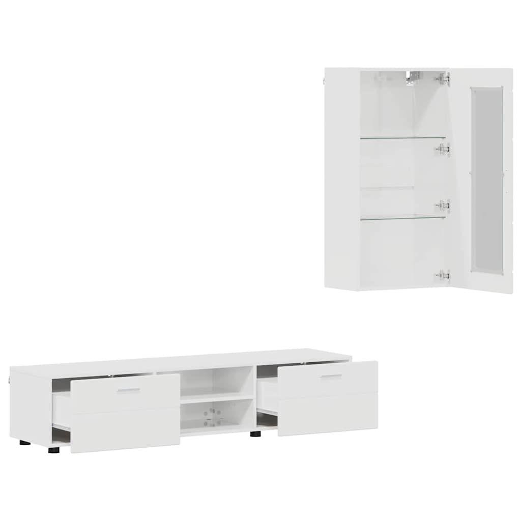Set TV komoda FLORIN 3 pcs Visoki sjaj bijela Konstruirano drvo