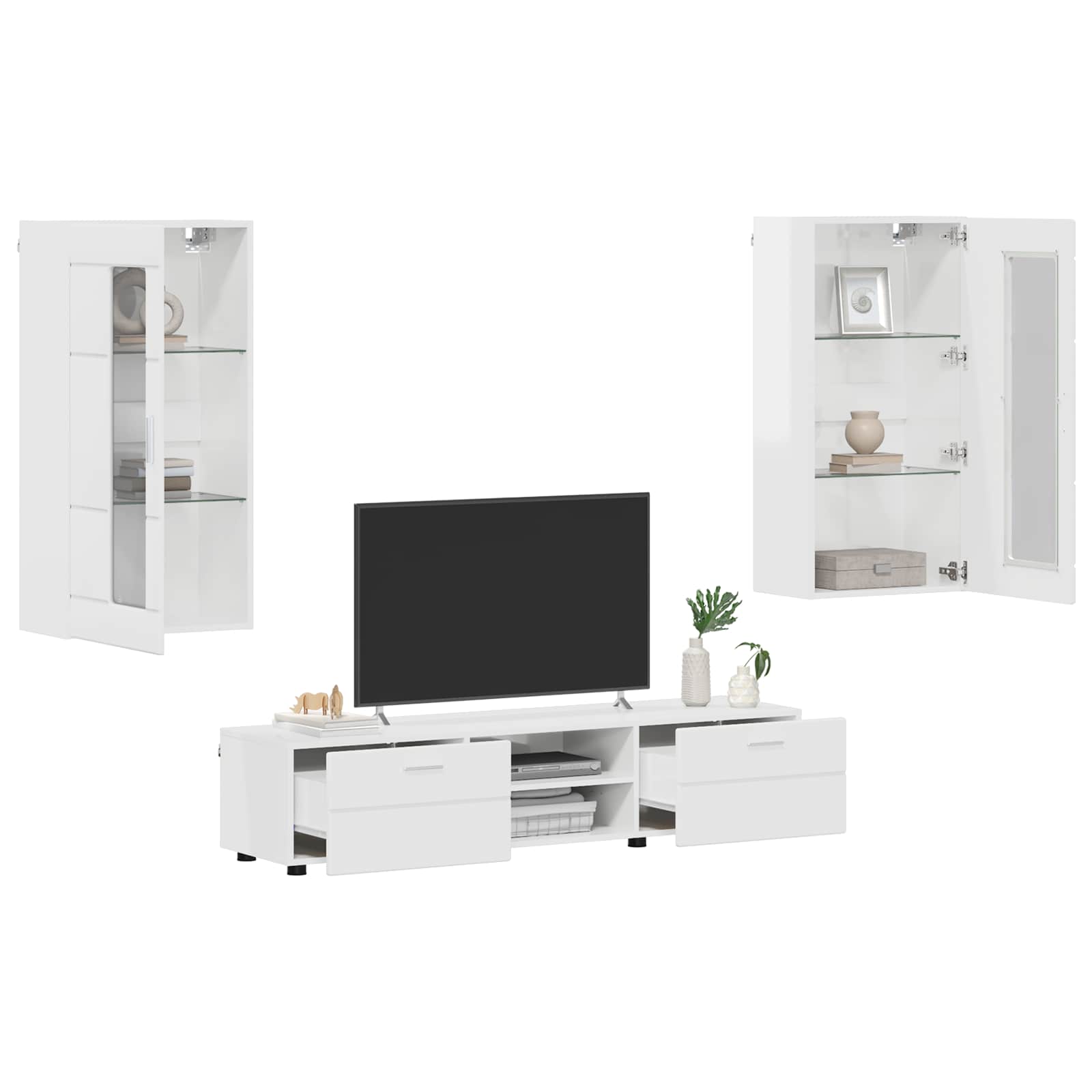 Set TV komoda FLORIN 3 pcs Visoki sjaj bijela Konstruirano drvo