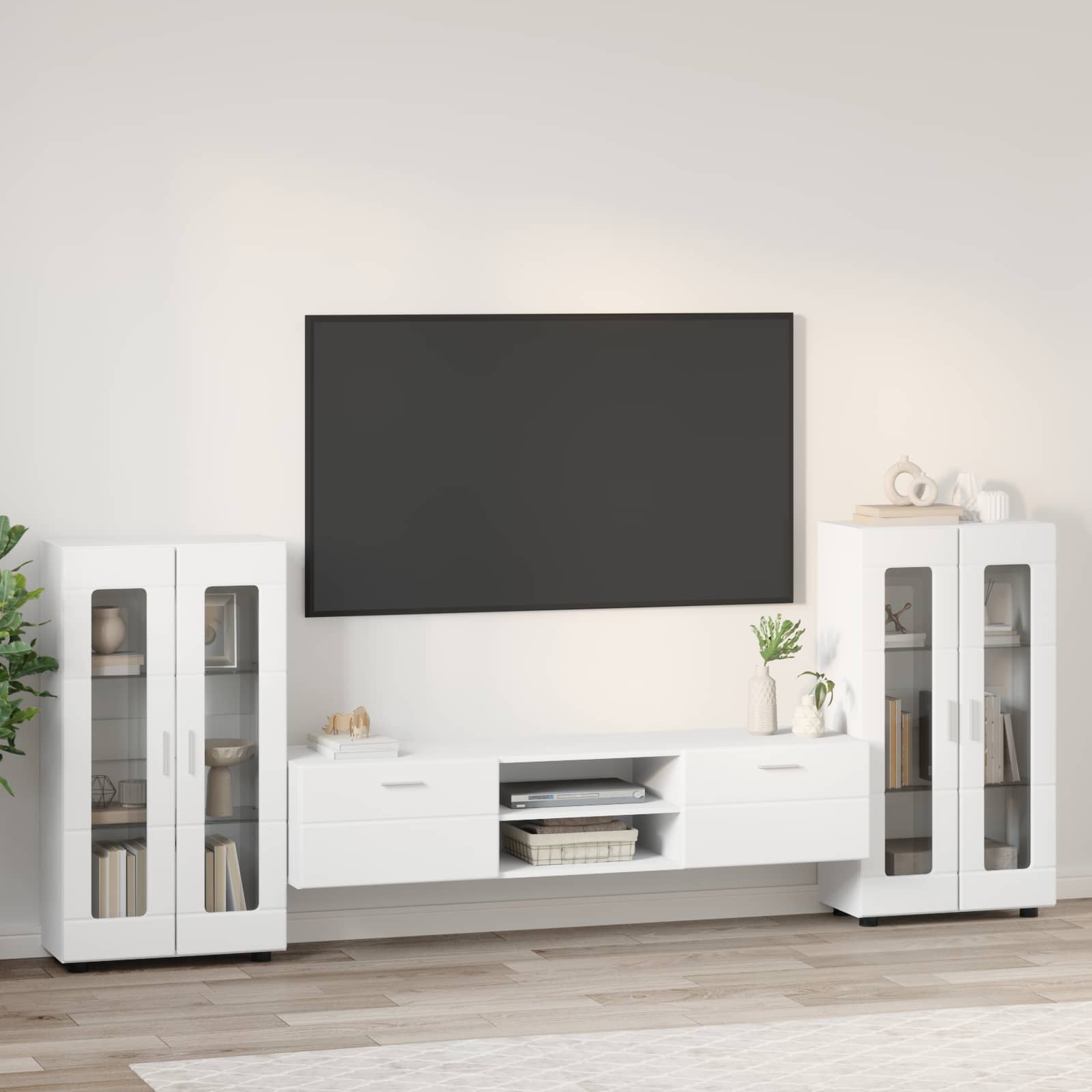 Set TV komoda s ladicama FLORIN 3 pcs Bijelo Konstruirano drvo