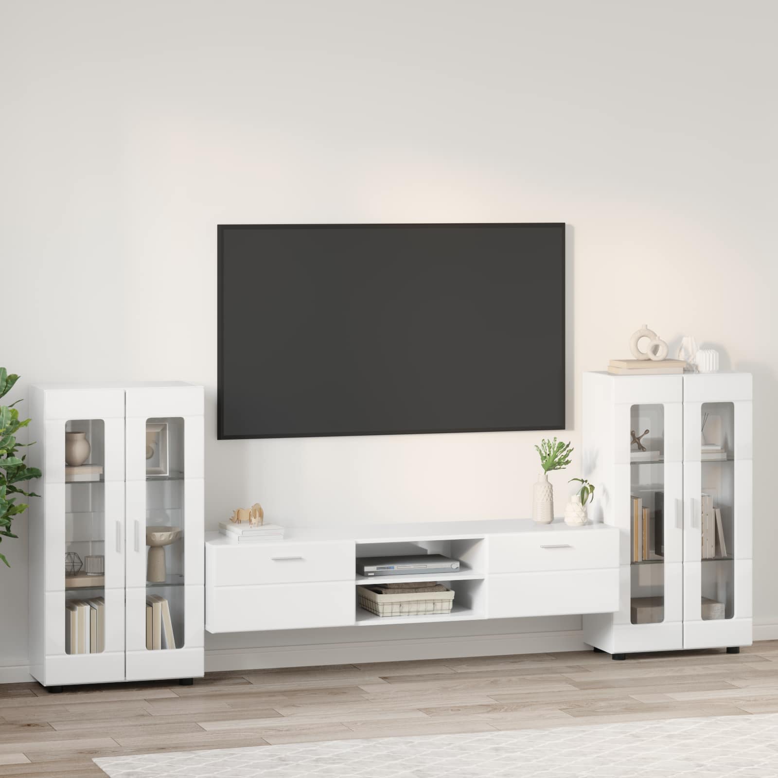 Set TV komoda FLORIN 3 pcs Visoki sjaj bijela Konstruirano drvo