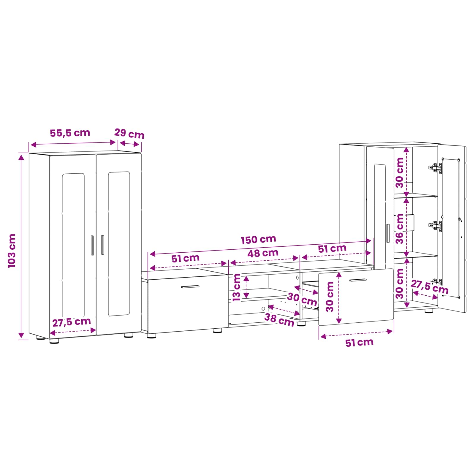 Set TV komoda FLORIN 3 pcs Siva Sonoma Konstruirano drvo