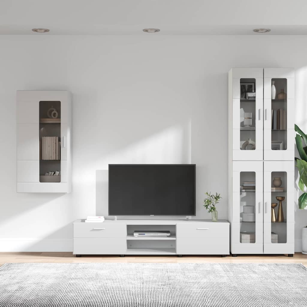 Set TV komoda s ladicama FLORIN 3 pcs Bijelo Konstruirano drvo