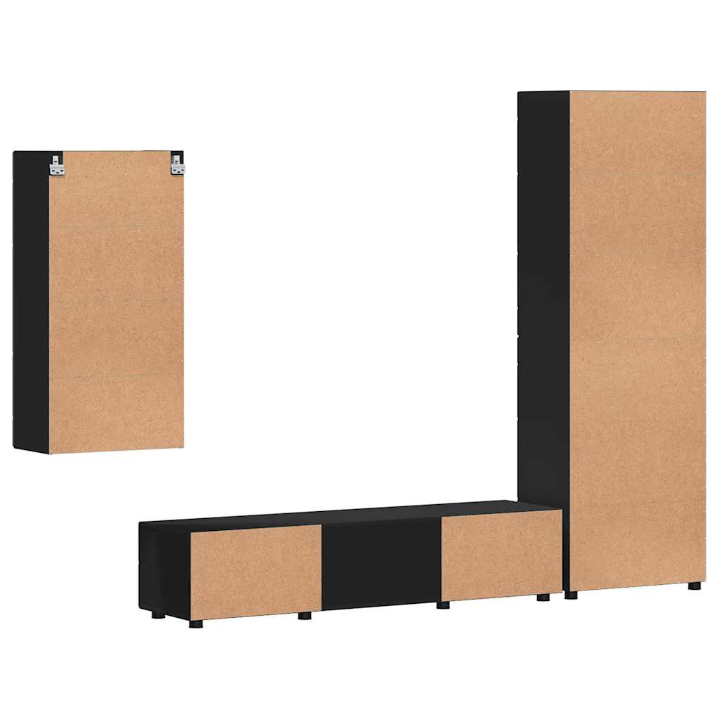 Set TV komoda s ladicama FLORIN 3 pcs Crna Konstruirano drvo