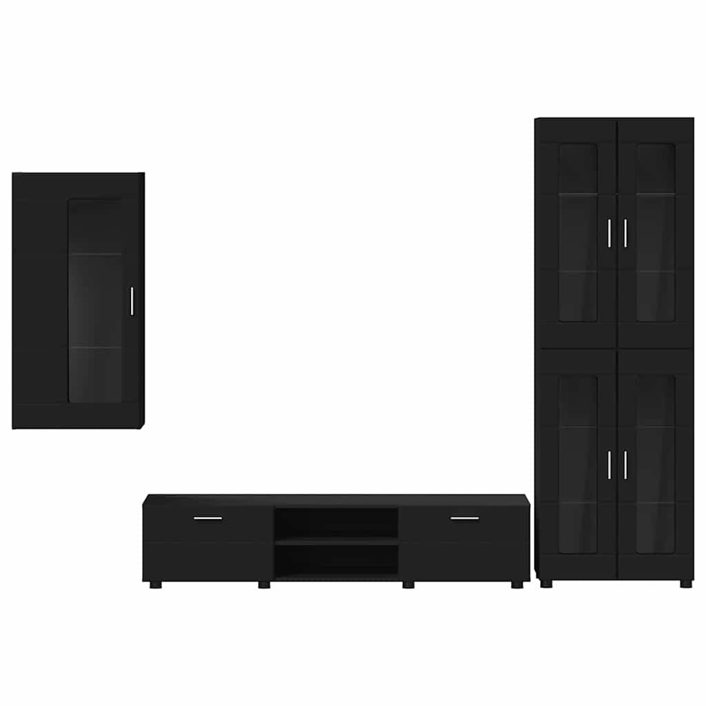 Set TV komoda s ladicama FLORIN 3 pcs Crna Konstruirano drvo