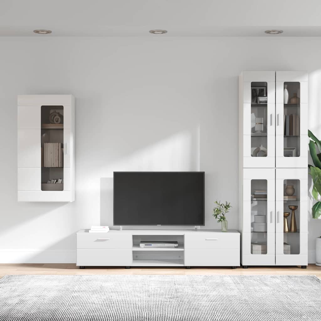 Set TV komoda FLORIN 3 pcs Visoki sjaj bijela Konstruirano drvo