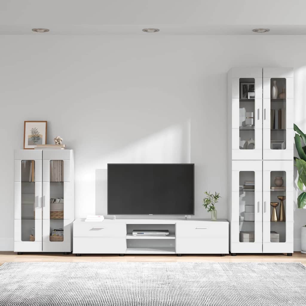 Set TV komoda s ladicama FLORIN 3 pcs Bijelo Konstruirano drvo