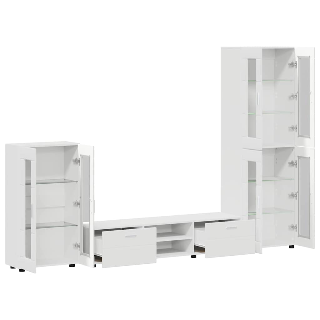 Set TV komoda s ladicama FLORIN 3 pcs Bijelo Konstruirano drvo