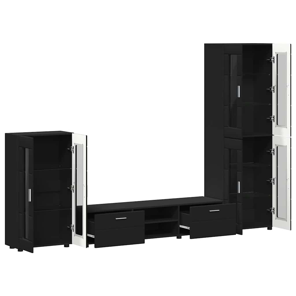 Set TV komoda s ladicama FLORIN 3 pcs Crna Konstruirano drvo