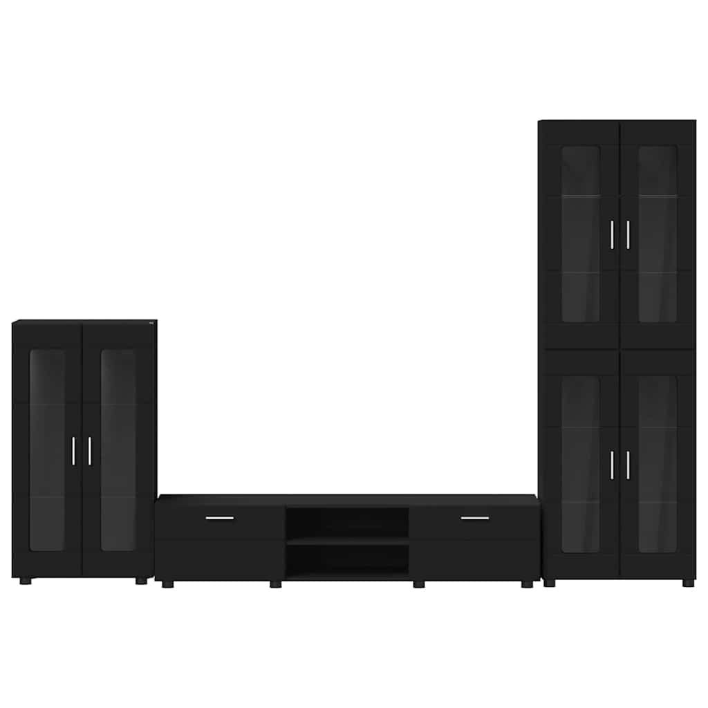 Set TV komoda s ladicama FLORIN 3 pcs Crna Konstruirano drvo