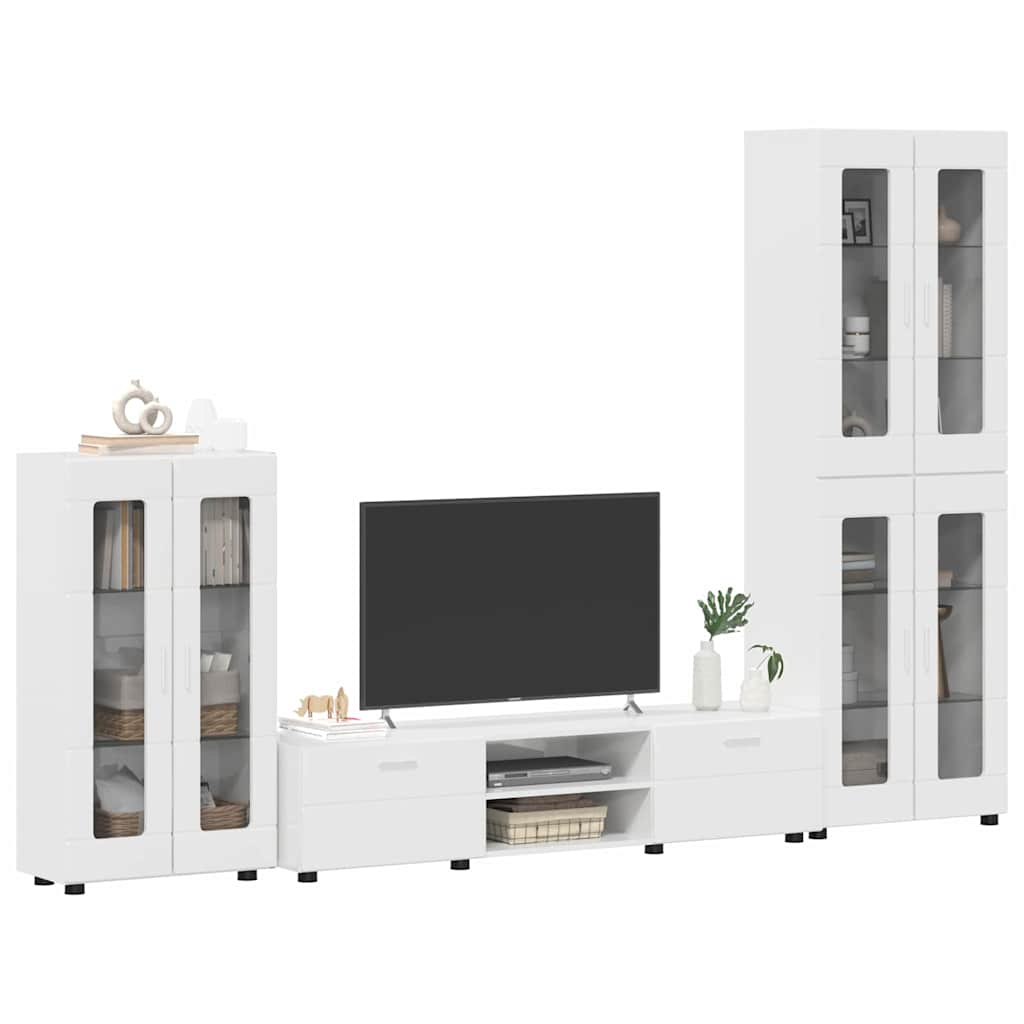 Set TV komoda FLORIN 3 pcs Visoki sjaj bijela Konstruirano drvo