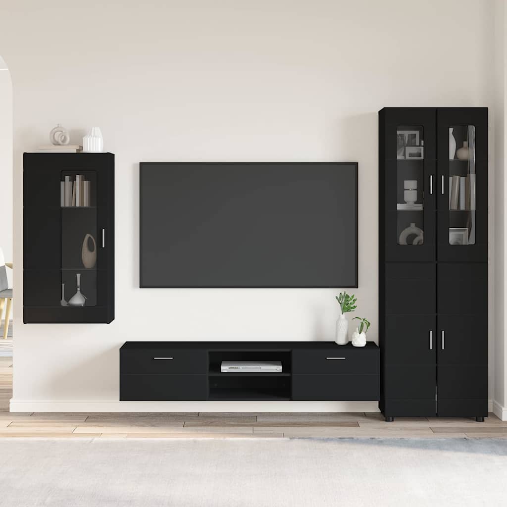 Set TV komoda s ladicama FLORIN 3 pcs Crna Konstruirano drvo
