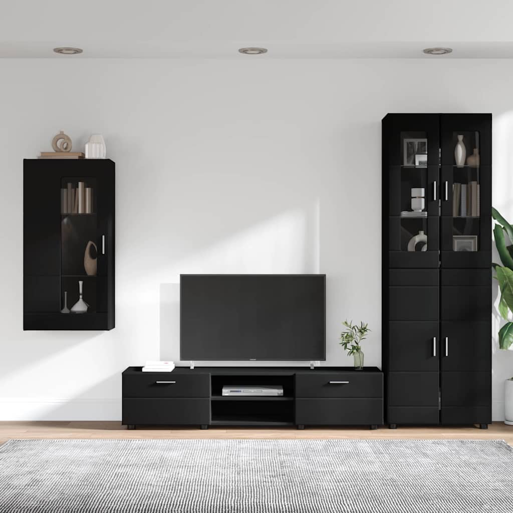 Set TV komoda s ladicama FLORIN 3 pcs Crna Konstruirano drvo