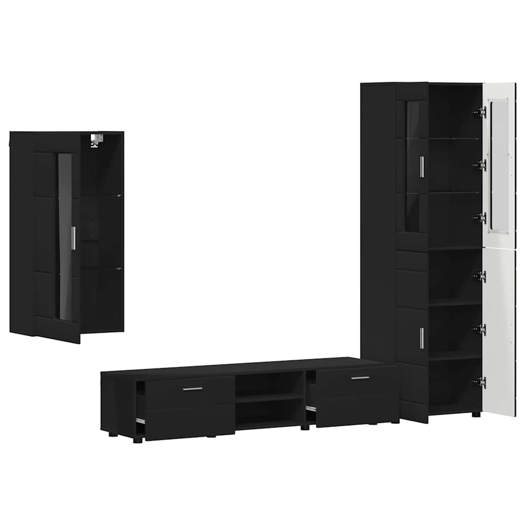 Set TV komoda s ladicama FLORIN 3 pcs Crna Konstruirano drvo