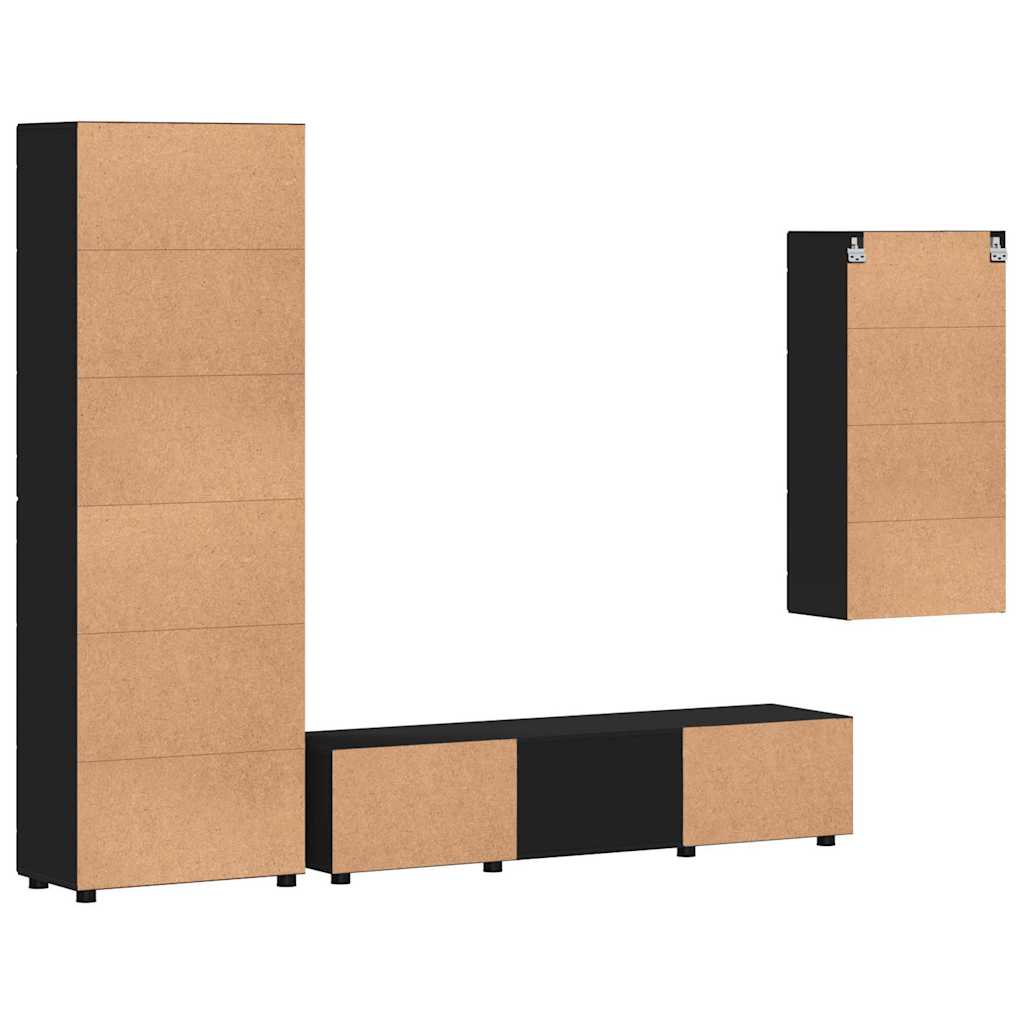 Set TV komoda s ladicama FLORIN 3 pcs Crna Konstruirano drvo
