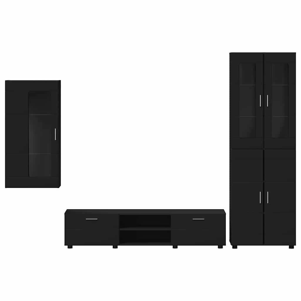 Set TV komoda s ladicama FLORIN 3 pcs Crna Konstruirano drvo