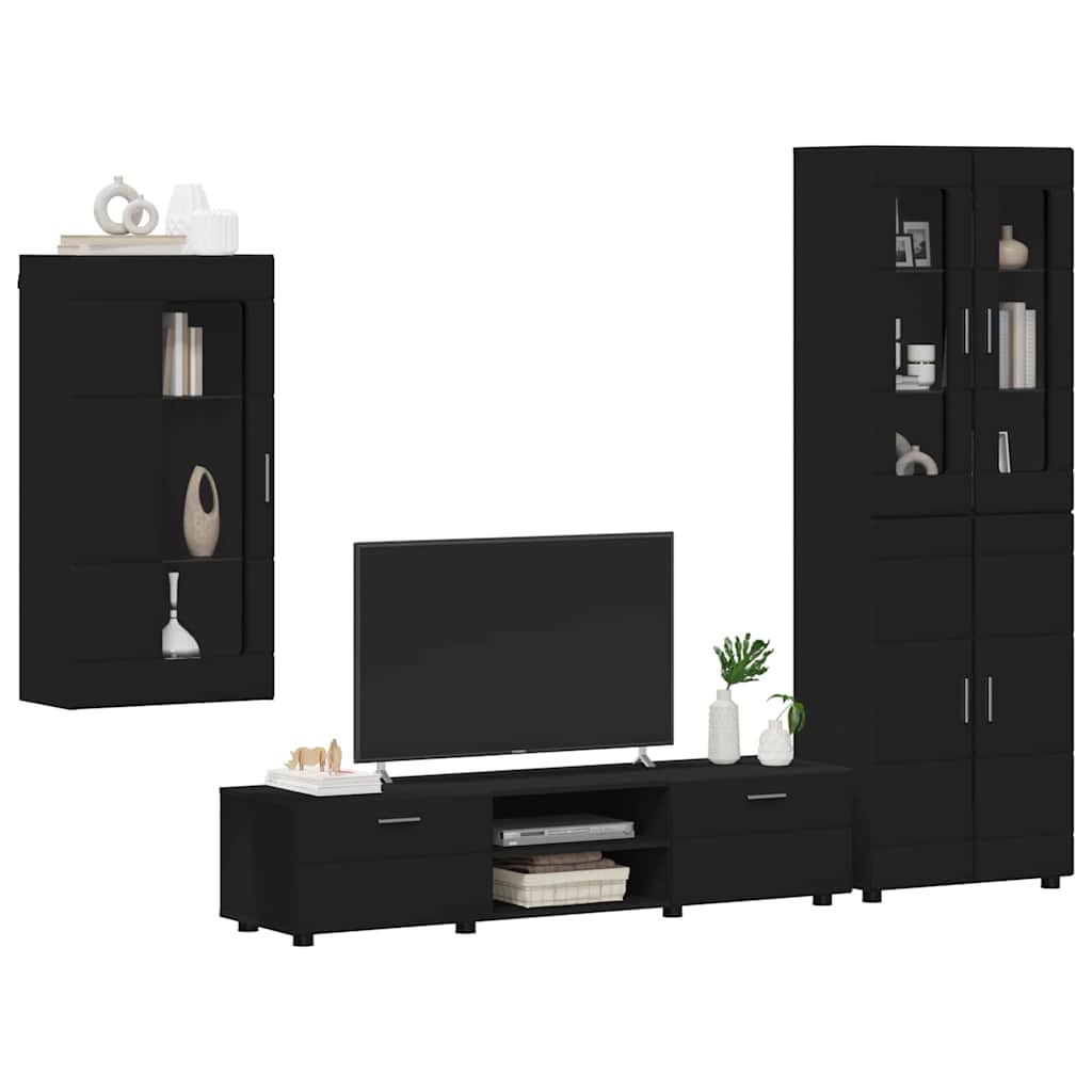 Set TV komoda s ladicama FLORIN 3 pcs Crna Konstruirano drvo