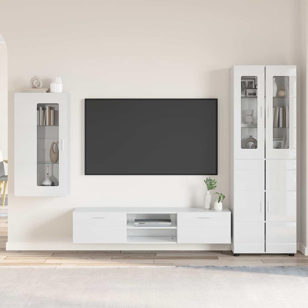 Set TV komoda FLORIN 3 pcs Visoki sjaj bijela Konstruirano drvo