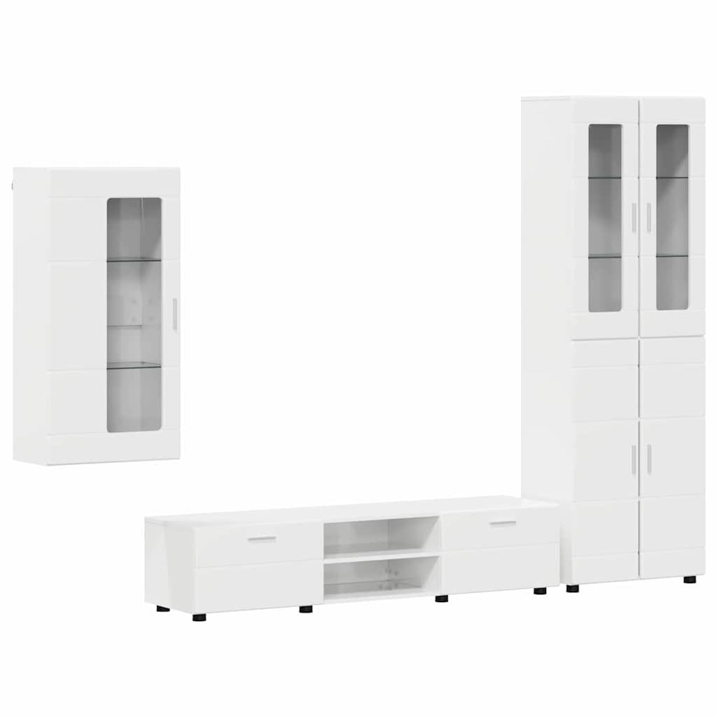 Set TV komoda FLORIN 3 pcs Visoki sjaj bijela Konstruirano drvo