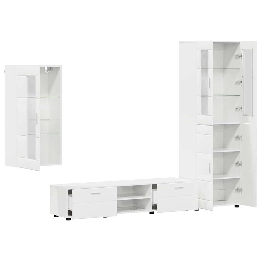 Set TV komoda FLORIN 3 pcs Visoki sjaj bijela Konstruirano drvo