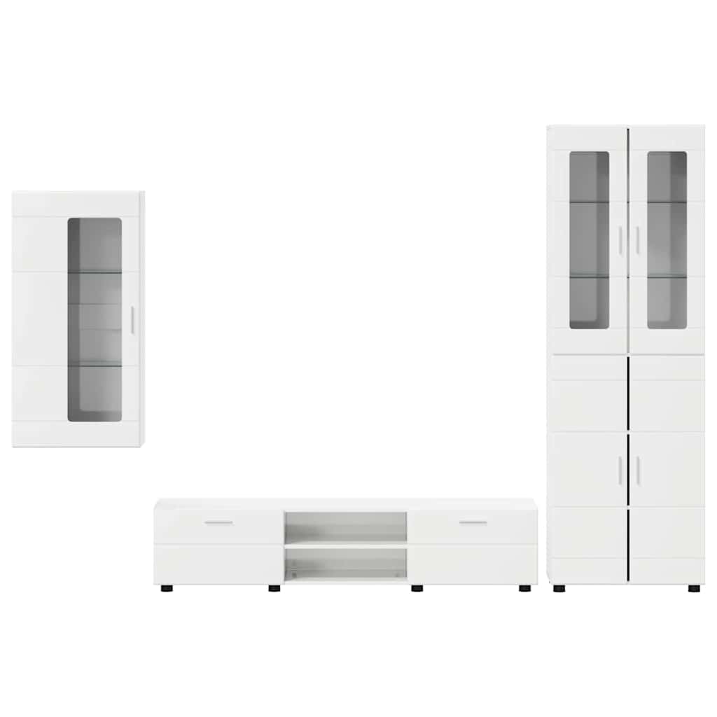 Set TV komoda FLORIN 3 pcs Visoki sjaj bijela Konstruirano drvo