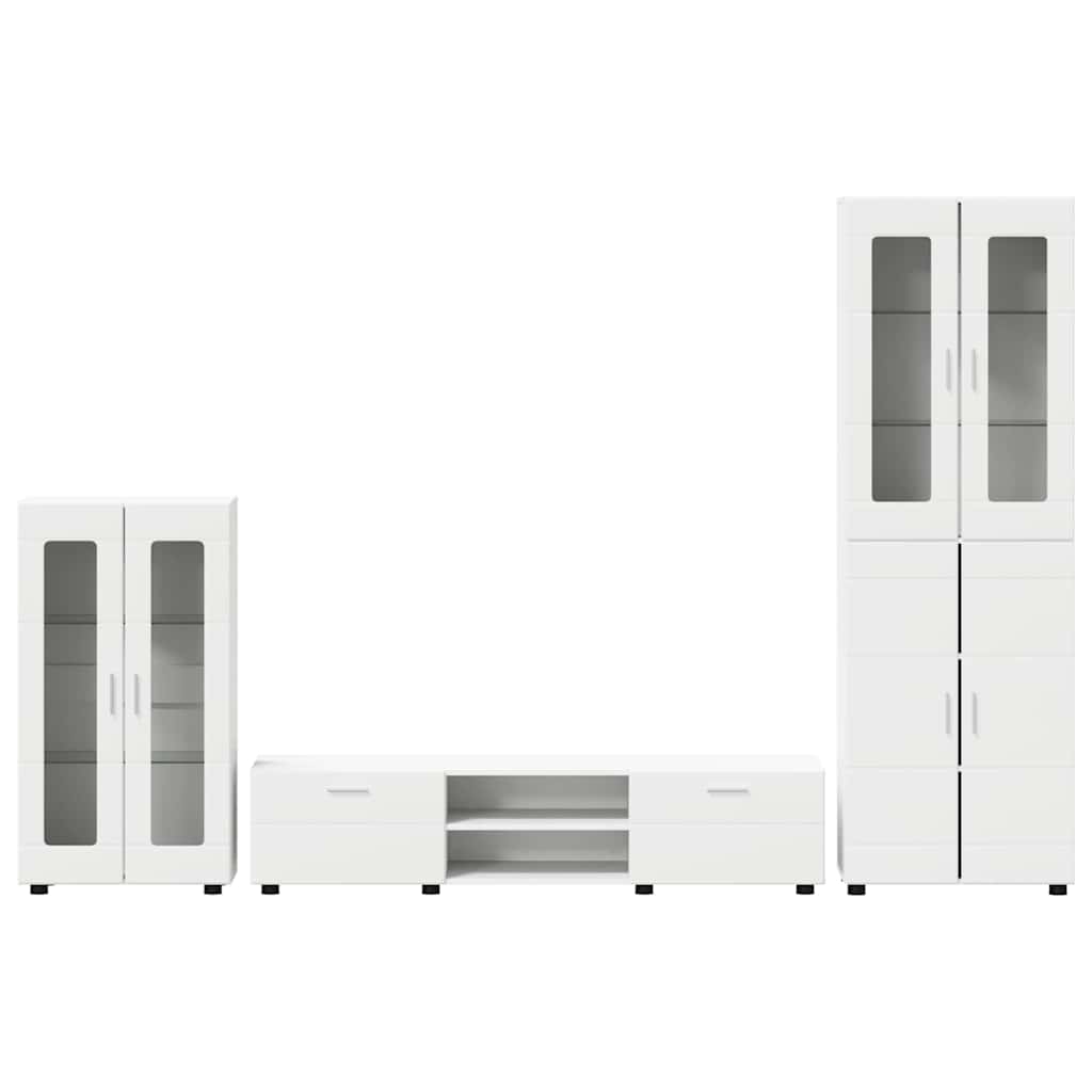 Set TV komoda s ladicama FLORIN 3 pcs Bijelo Konstruirano drvo