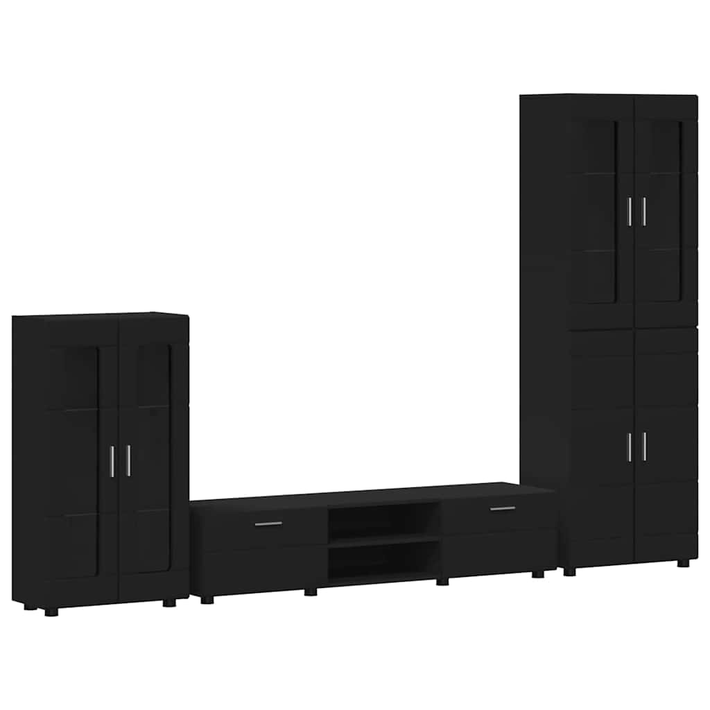 Set TV komoda s ladicama FLORIN 3 pcs Crna Konstruirano drvo