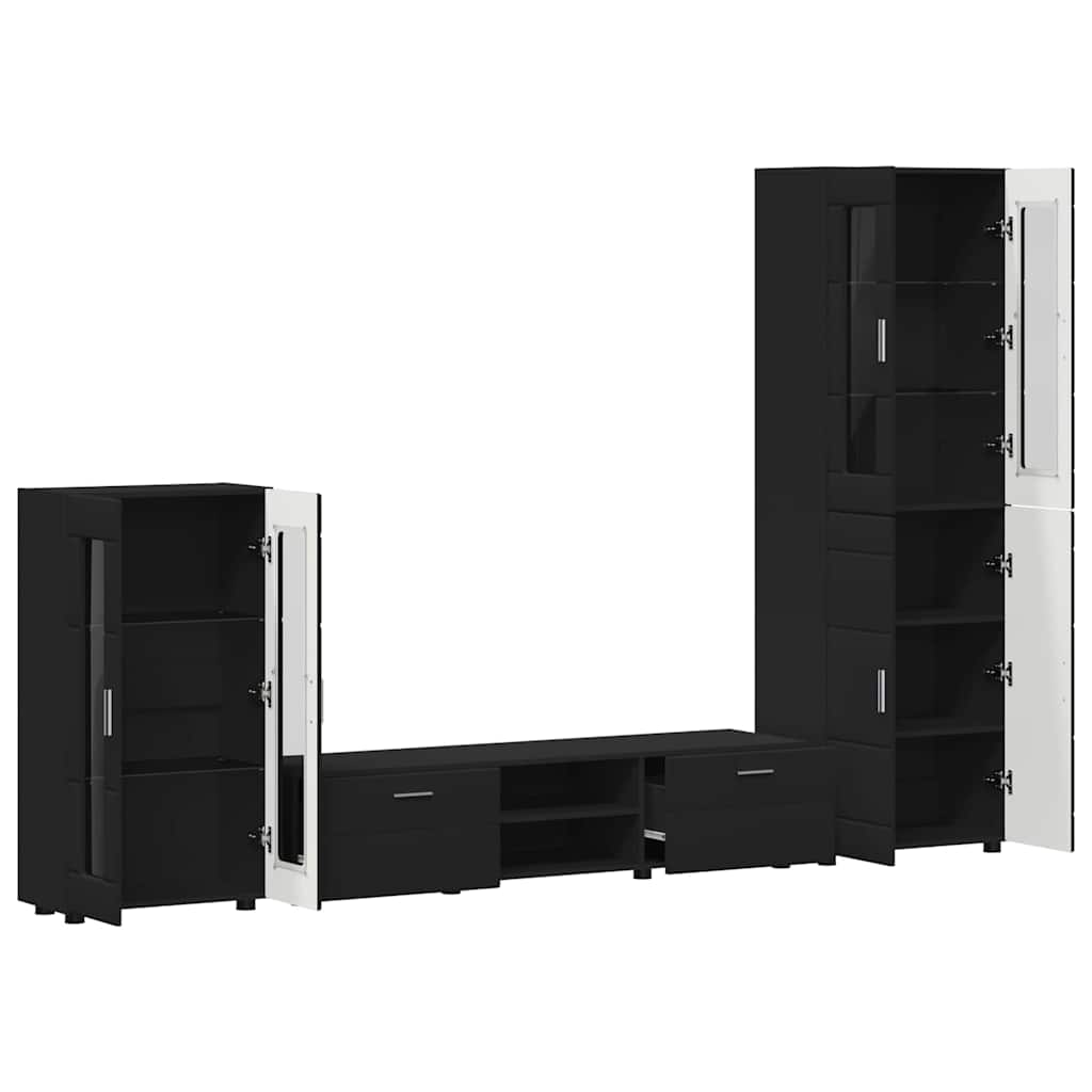 Set TV komoda s ladicama FLORIN 3 pcs Crna Konstruirano drvo