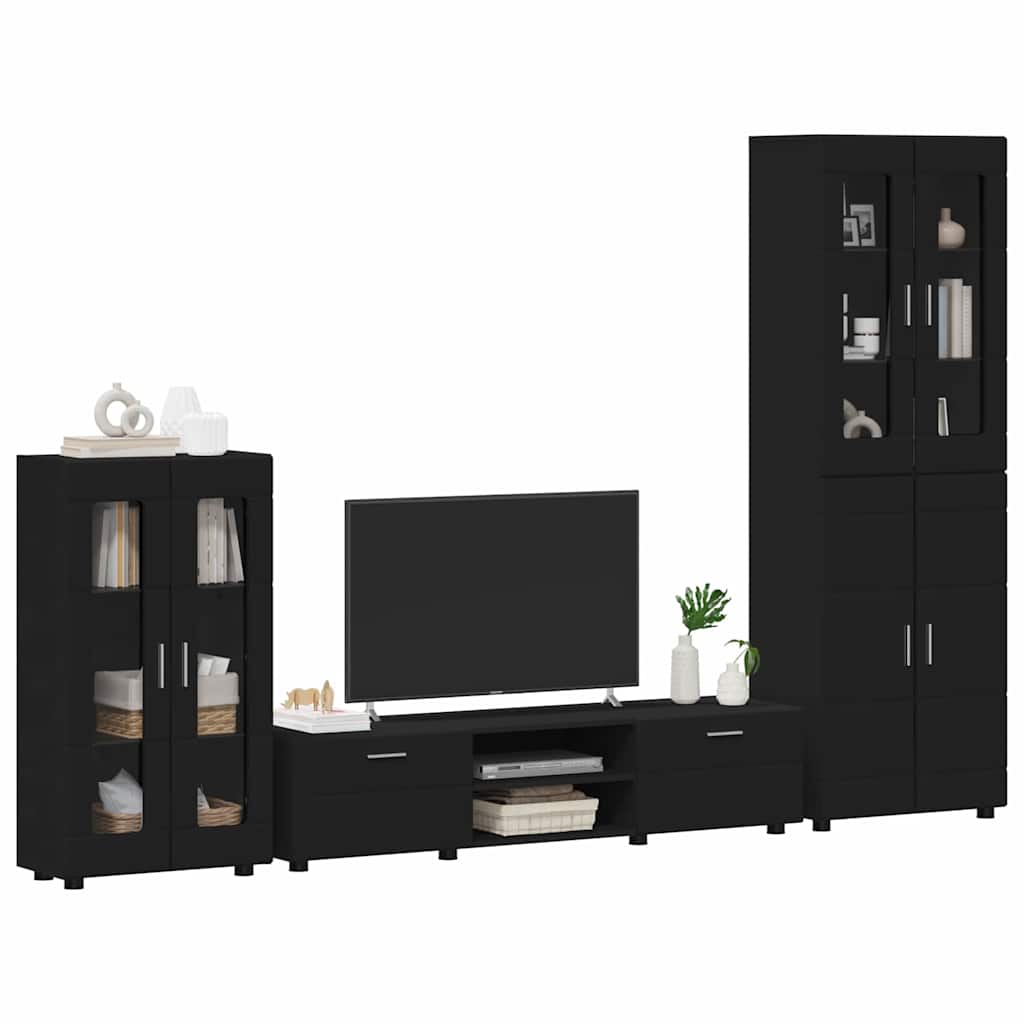 Set TV komoda s ladicama FLORIN 3 pcs Crna Konstruirano drvo