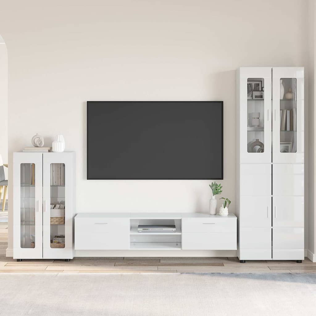 Set TV komoda FLORIN 3 pcs Visoki sjaj bijela Konstruirano drvo
