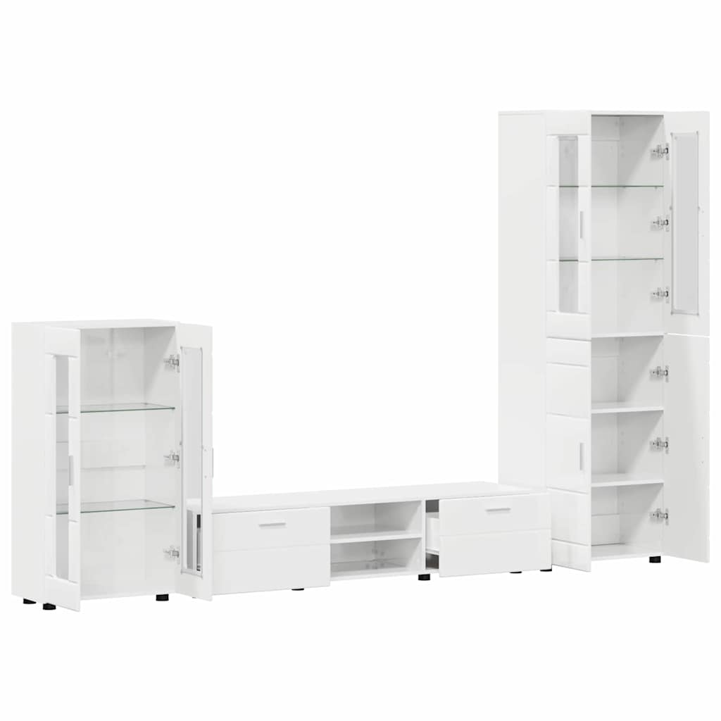 Set TV komoda FLORIN 3 pcs Visoki sjaj bijela Konstruirano drvo