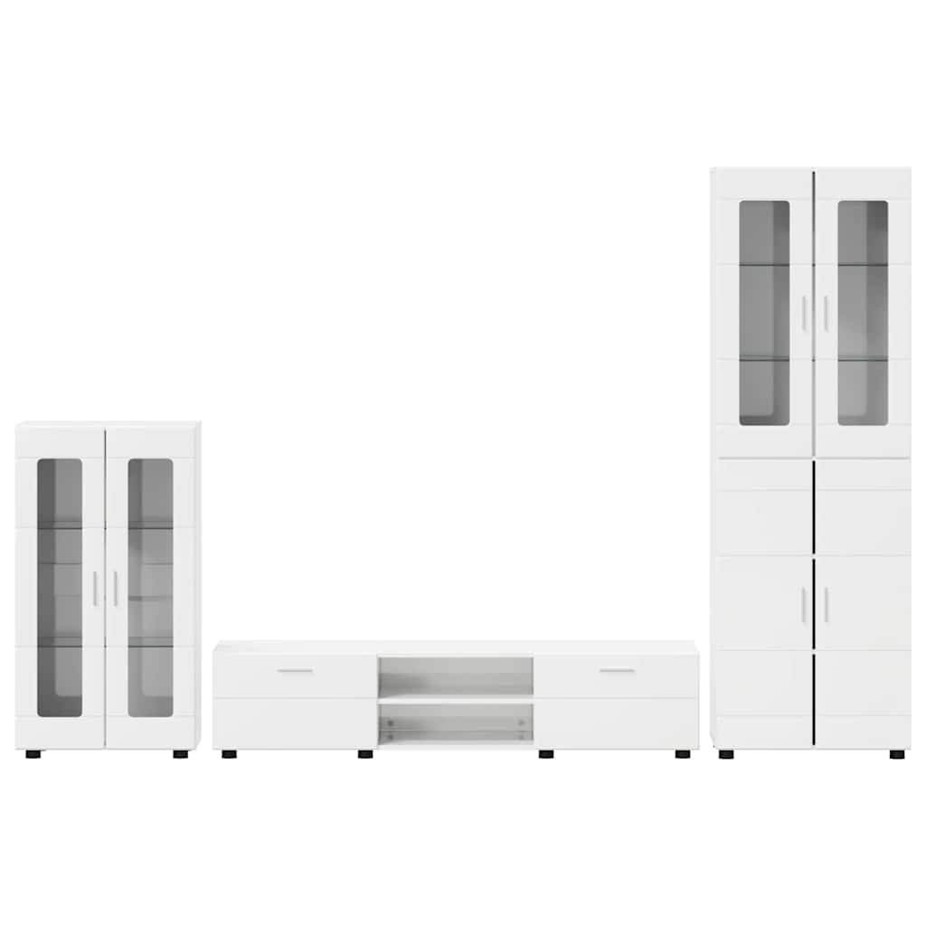 Set TV komoda FLORIN 3 pcs Visoki sjaj bijela Konstruirano drvo