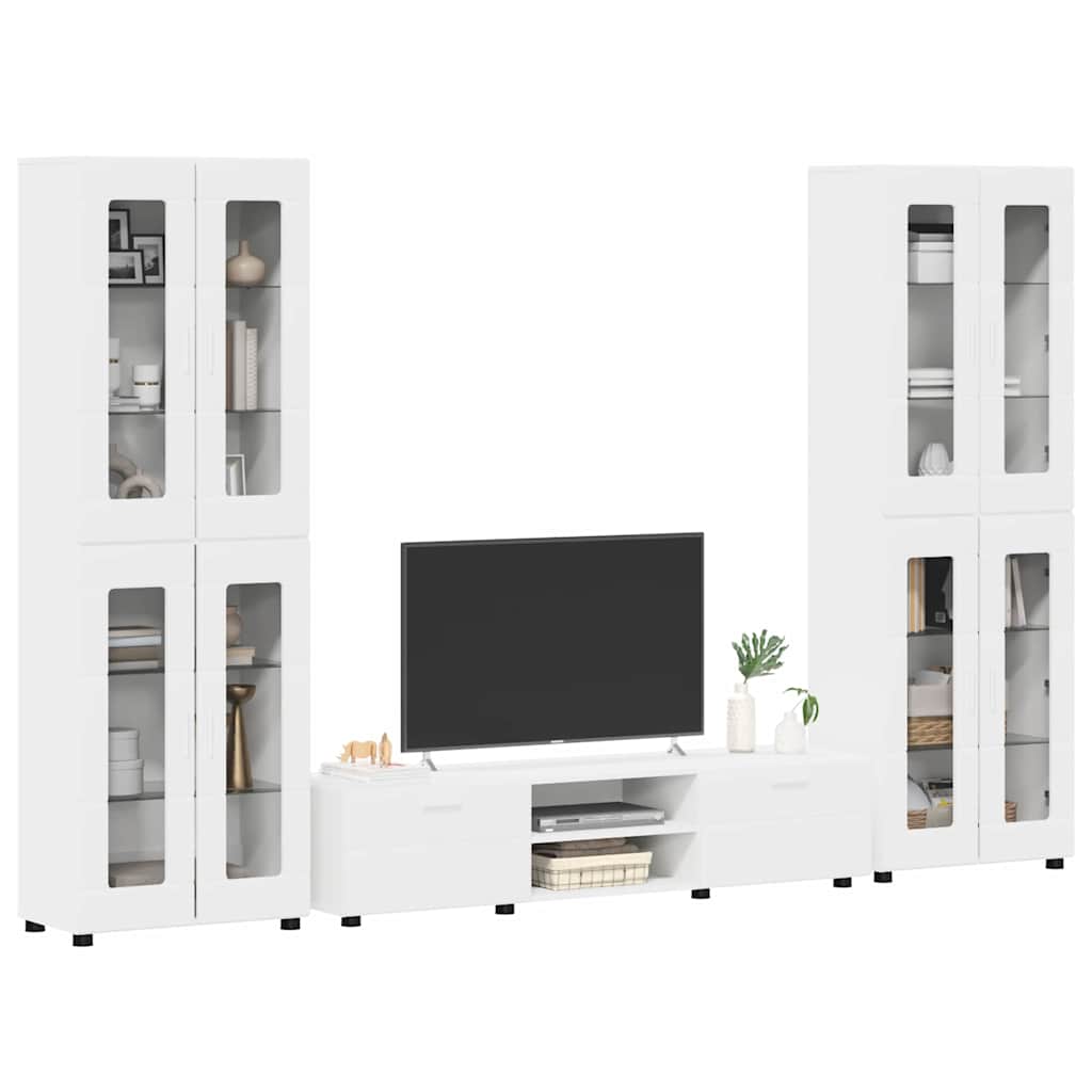 Set TV komoda s ladicama FLORIN 3 pcs Bijelo Konstruirano drvo