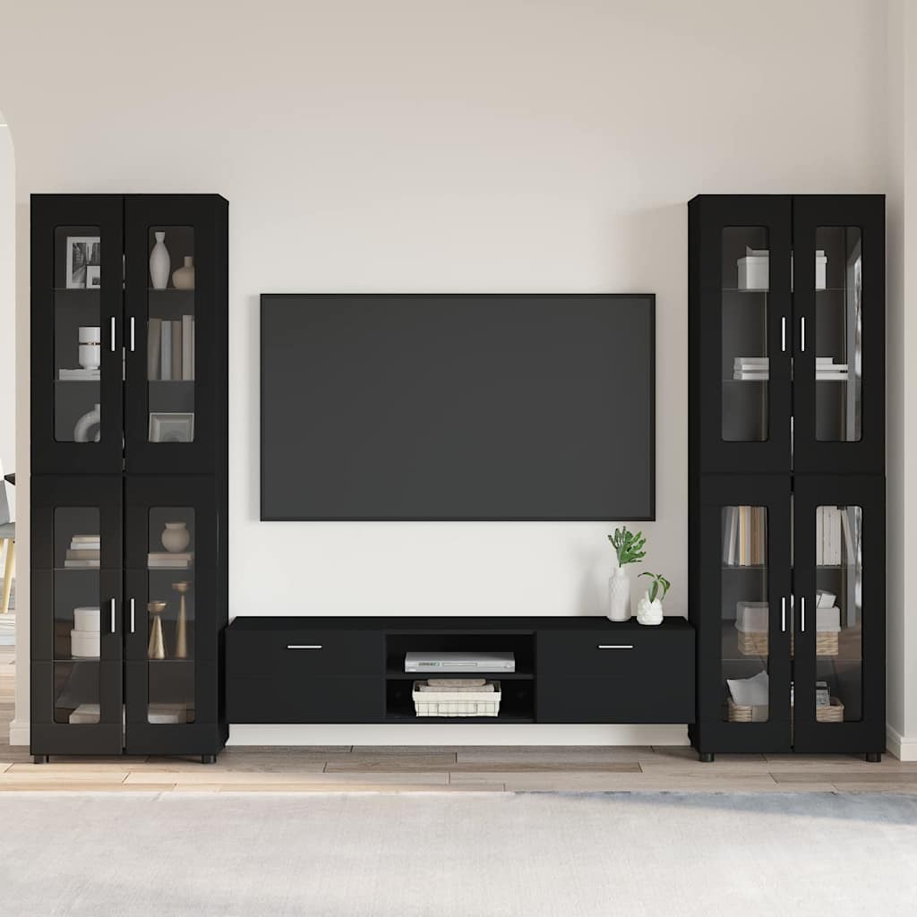 Set TV komoda s ladicama FLORIN 3 pcs Crna Konstruirano drvo