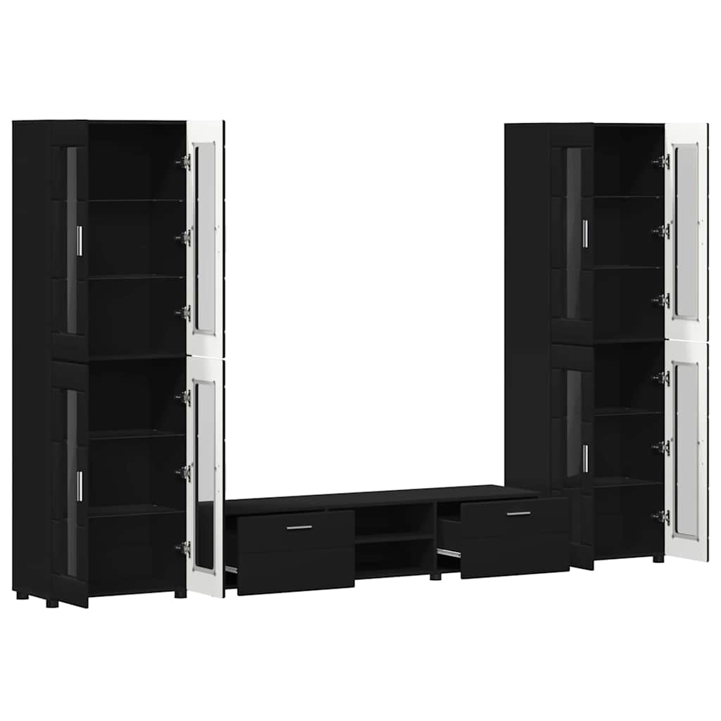 Set TV komoda s ladicama FLORIN 3 pcs Crna Konstruirano drvo